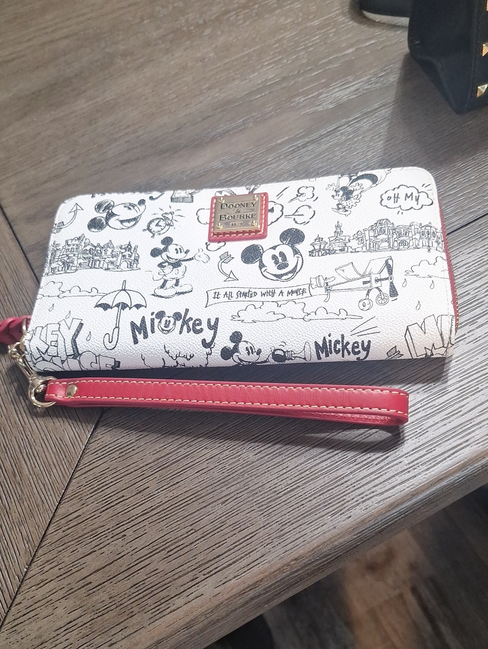Dooney & Bourke White Mickey Sketch Wristlet with Red Strap